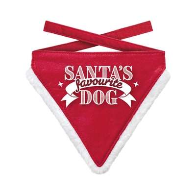 PLENTY GIFTS KERST BANDANA SANTA'S FAVOURITE DOG ROOD 18-22 CM 22X25 CM