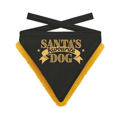 PLENTY GIFTS KERST BANDANA SANTA'S FAVOURITE DOG ZWART 12-16 CM 14X18 CM