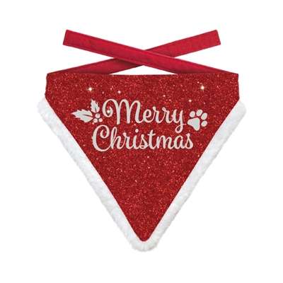 PLENTY GIFTS KERST BANDANA MERRY CHRISTMAS GLITTER ROOD 12-16 CM 14X18 CM