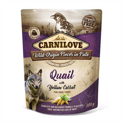 CARNILOVE DOG POUCH KWARTEL / GELE WORTEL 12X300 GR