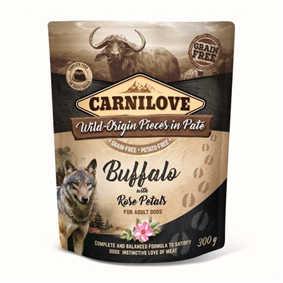 CARNILOVE DOG POUCH BUFFEL / ROZENBLAD 12X300 GR