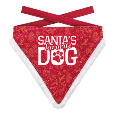 PLENTY GIFTS KERST BANDANA SANTA'S FAVORITE DOG POOT ROOD 12-16 CM 10X13 CM