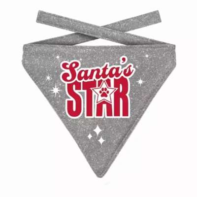 PLENTY GIFTS KERST BANDANA SANTA'S STAR GLITTER ZILVER 12-16 CM 10X13 CM