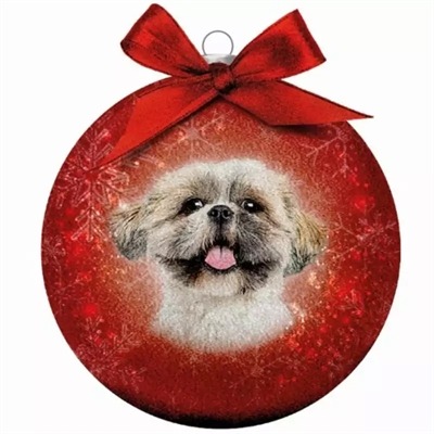 PLENTY GIFTS KERSTBAL FROSTED SHIH TZU ROOD 10 CM