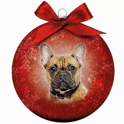 PLENTY GIFTS KERSTBAL FROSTED FRANSE BULLDOG ROOD 10 CM