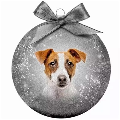 PLENTY GIFTS KERSTBAL FROSTED JACK RUSSEL ZILVER 10 CM