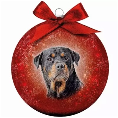 PLENTY GIFTS KERSTBAL FROSTED ROTTWEILER ROOD 10 CM