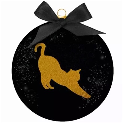 PLENTY GIFTS KERSTBAL FROSTED SILHOUET KAT GOUD / ZWART 10 CM