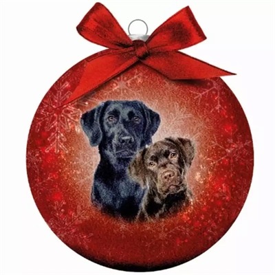 PLENTY GIFTS KERSTBAL FROSTED LABRADORS ROOD 10 CM