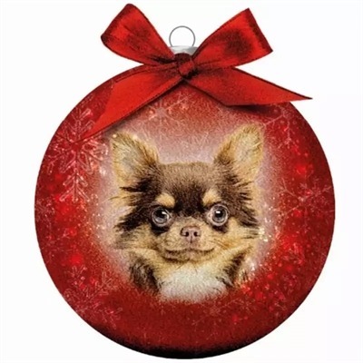 PLENTY GIFTS KERSTBAL FROSTED CHIHUAHUA ROOD 10 CM