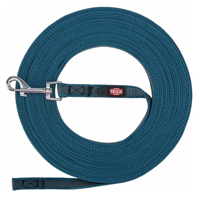 TRIXIE HONDENRIEM SLEEPLIJN MET RUBBER ANTI SLIP PETROL BLAUW S/M 5 MTR X 1