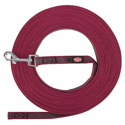 TRIXIE HONDENRIEM SLEEPLIJN MET RUBBER ANTI SLIP SANGRIA ROOD S/M 5 MTR X 1