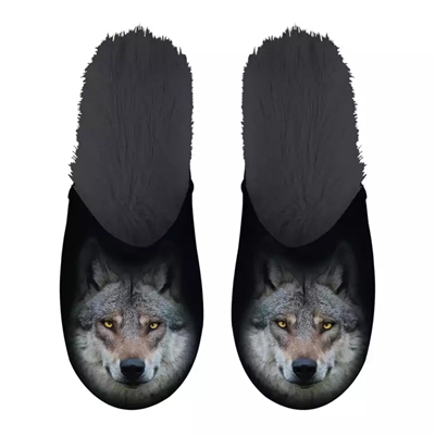 PANTOFFEL WOLF ZWART MAAT 35-39