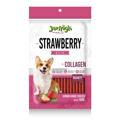 JERHIGH STRAWBERRY STICKS MET KIP EN COLLAGEEN 100 GR