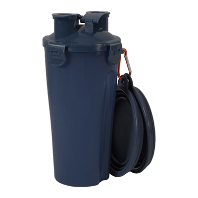 ZOLUX BVK 2IN1 REISSET FLES MET VOERBAK EN DRINKBAK BLAUW 2X350 ML
