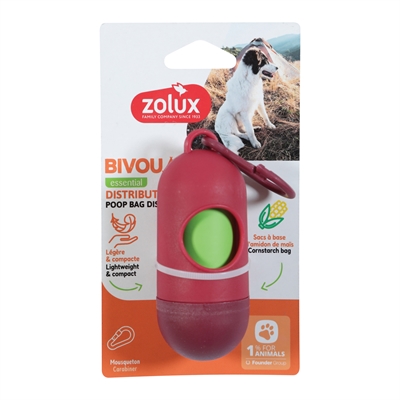 ZOLUX BVK POEPZAKHOUDER + 15 POEPZAKJES ROOD 4X4X14 CM
