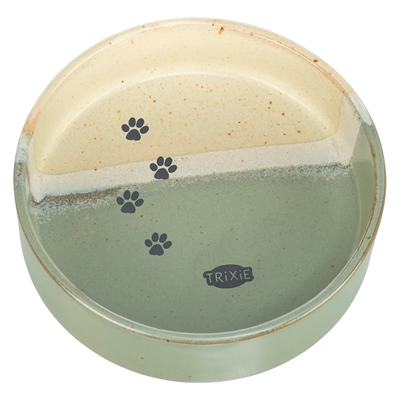 TRIXIE VOERBAK / DRINKBAK MET POOTPRINT KERAMIEK GROEN / BEIGE 12X12X3