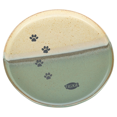 TRIXIE VOERBAK / DRINKBAK KAT KERAMIEK GROEN / BEIGE 16X16X2 CM