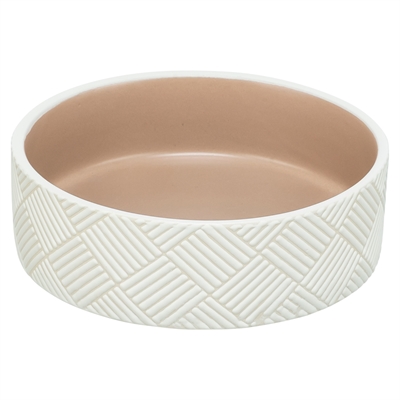 TRIXIE VOERBAK / DRINKBAK PATROON KERAMIEK WIT / BEIGE 14X14X4