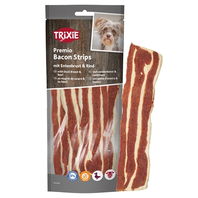 TRIXIE PREMIO BACON STRIPS MET EENDENBORST EN RUNDVLEES 80 GR